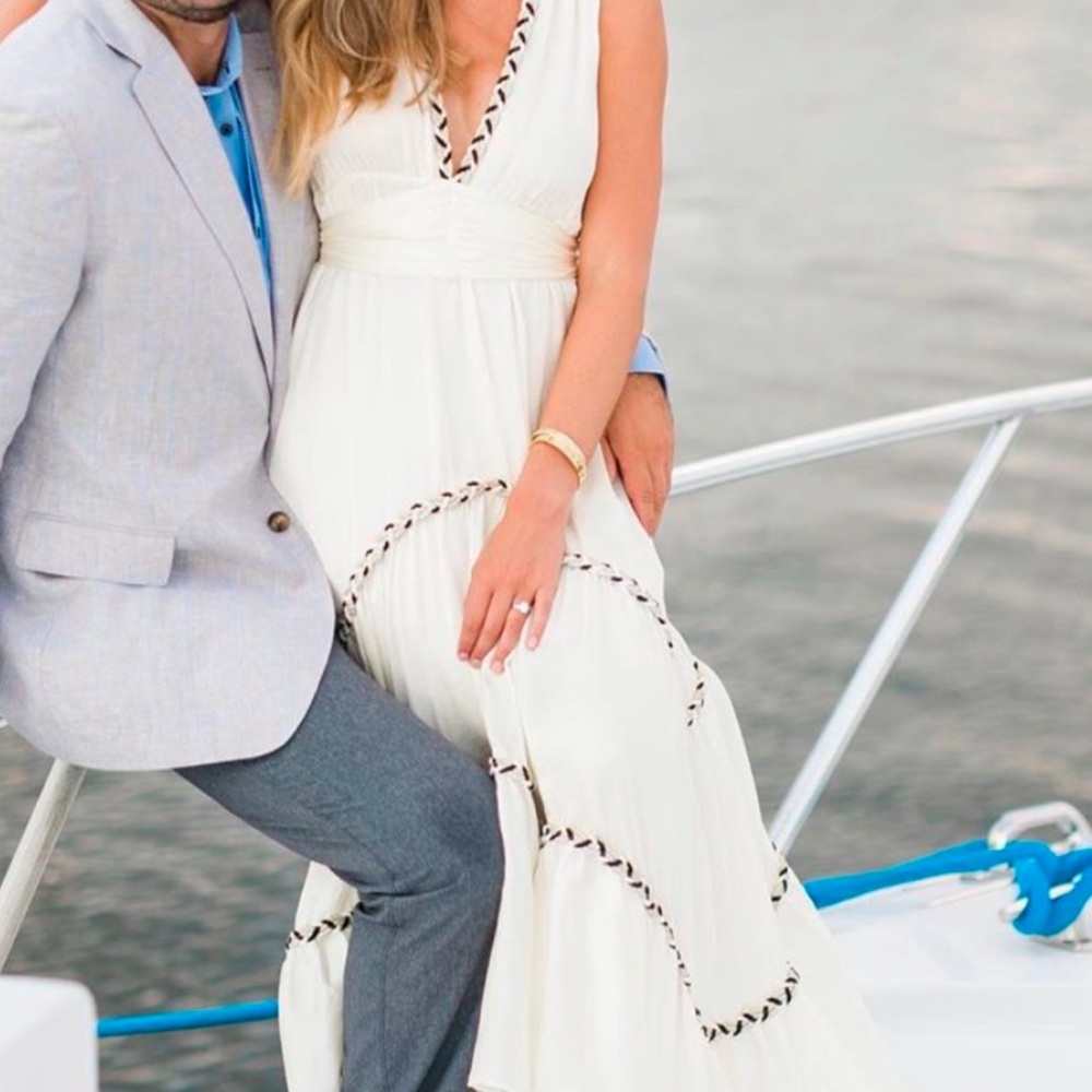 Elegant White Maxi Dress with Black Trim